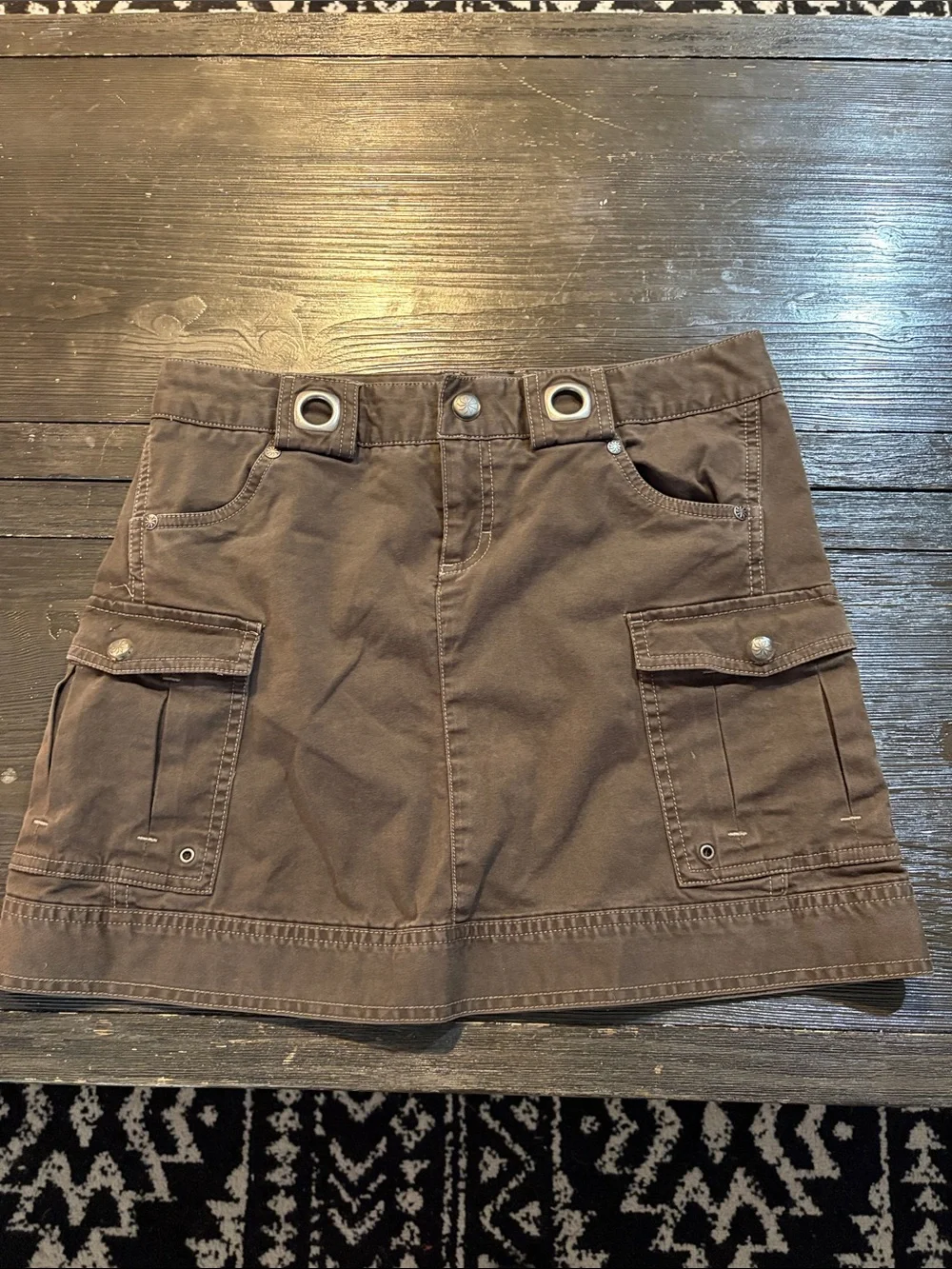 Athleta Olive Cargo Mini Skirt with Utility Pockets and Grommet Waist